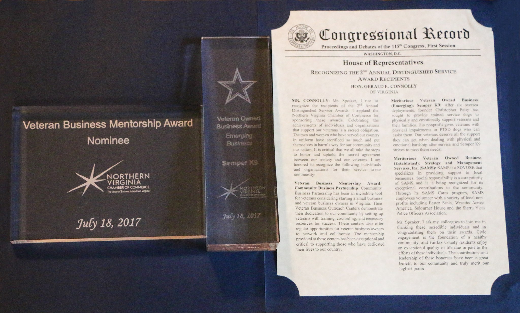 Semper K9 Wins NOVA Chamber of Comerce Emerging Veteran Owned Business Award